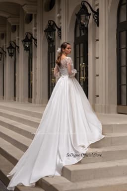 SoDigne A-line Satin Wedding Dresses Appliques Full Sleeves O-neck Bridal Dress Elegant Customized Bride Gown Vestidos De Novia