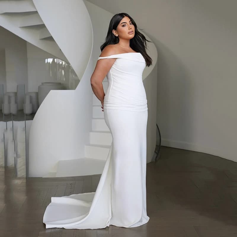 Eightree White Mermaid Wedding Dresses 2026 Off The Shoulder Sweep Train Bridal Dress Long Evening Wedding Prom Gowns Customized