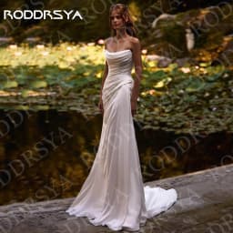RODDRSYA Elegant Mermaid Chiffon Wedding Dresses Bride Sexy Vestidos Noivas Strapless Pleats Bridal Dress Sleeveless Customized