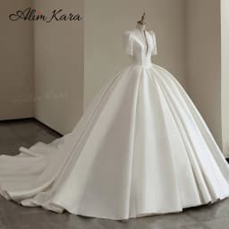 Alim Kara V-neck Ball Gown Wedding Dress 2027 Classic Beaded Satin Customized Bridal Beach Princess B346 Party Vestido De Novia