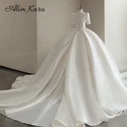 Alim Kara V-neck Ball Gown Wedding Dress 2027 Classic Beaded Satin Customized Bridal Beach Princess B346 Party Vestido De Novia