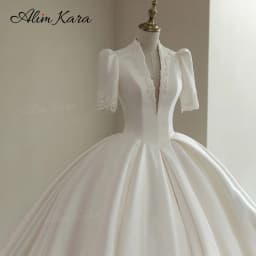 Alim Kara V-neck Ball Gown Wedding Dress 2027 Classic Beaded Satin Customized Bridal Beach Princess B346 Party Vestido De Novia