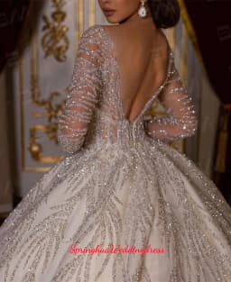 Customized Luxury Princess Wedding Dress Crystals Beaded Bridal Dress Illusion Tulle Long Sleeves Sparkly Vestidos De Novia