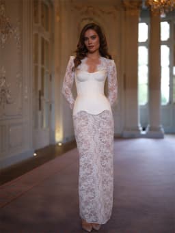 Kyoto Customized White Mermaid Floral Lace Wedding Dress Long Sleeve Lace-Up Back vestidos de noche Floor-Length robe de mariée