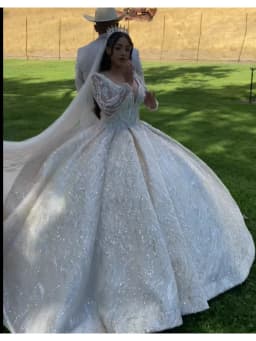 Custom Luxurious Sexy Big Skirt Wedding Dress With Sexy Deep V-Neck Long Sleeved Lace Sequins Bead Embroidery Vestidos De Novia