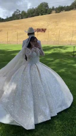 Custom Luxurious Sexy Big Skirt Wedding Dress With Sexy Deep V-Neck Long Sleeved Lace Sequins Bead Embroidery Vestidos De Novia