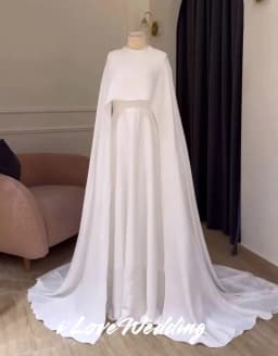White O-Neck Wedding Dress 2025 Shawl Long Sleeve Button A-Line Saudi Arabia Sweep Train Muslim Floor-Length Pleated Customized