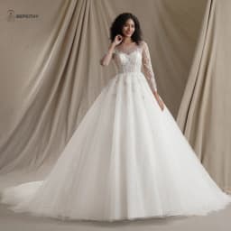 BEPEITHY Customized Muslim Long Sleeves Wedding Dresses 2026 Winter Women Princess Bridal Ivory Luxury Glitter Ball Gown Bride