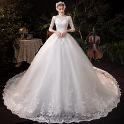 Boat Neck Wedding Gown With Train 2026 Three Quarter Sleeve Lace Up Bridal Ball Gown Robe De Mariee Vestido De Noiva Customized