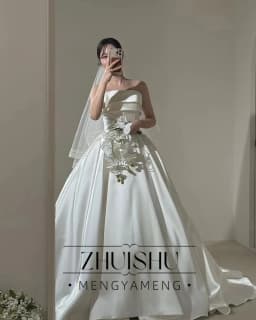 ZHUISHU Simple A-Line Korea Wedding Dresses Photo Shoot Soft Satin Sleeveless Floor Length Bridal Gowns Customized back Corset