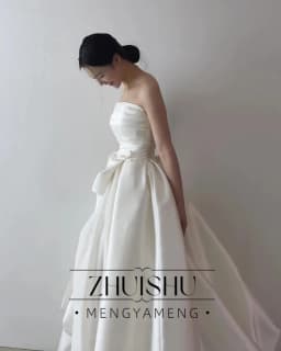 ZHUISHU Simple A-Line Korea Wedding Dresses Photo Shoot Soft Satin Sleeveless Floor Length Bridal Gowns Customized back Corset