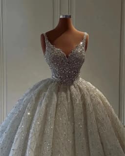 Glitter Sparkle Beaded Lace Wedding Dresses Ball Gown Luxury 2026 for Bride V-Neck Bridal Gowns Robe De Mariée Customized