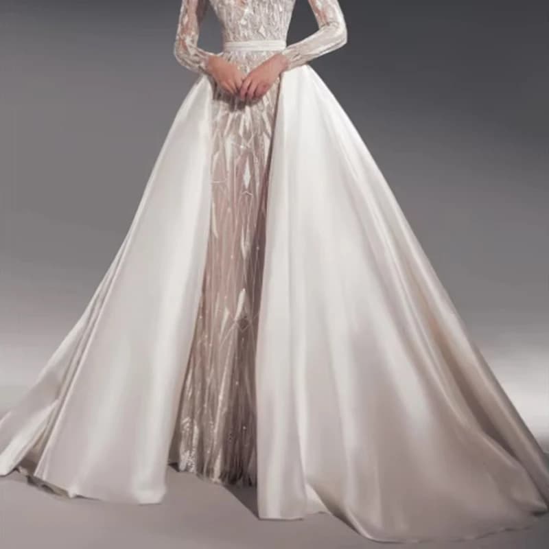 Satin Detachable Skirt Wedding Removable Train For Dresses Bow Bridal Overskirt