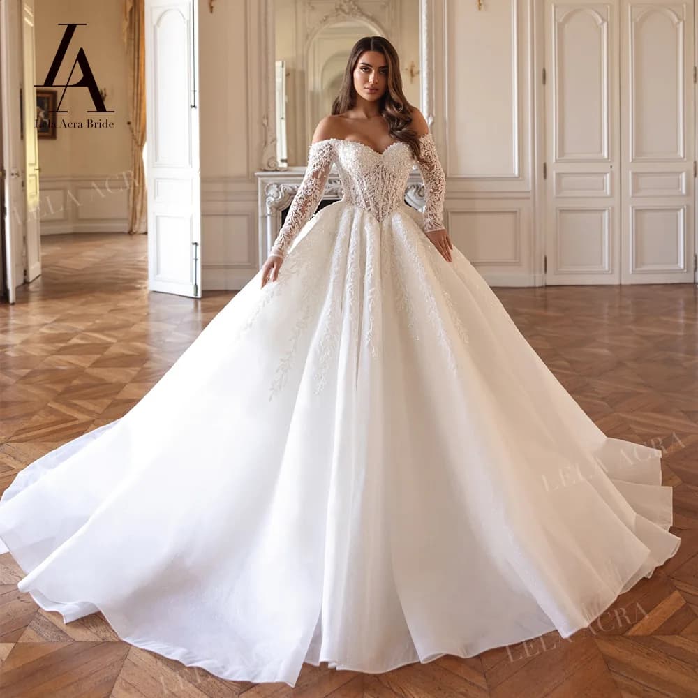 LelaAcra Luxury Wedding Dress 2026 Sweetheart Long Sleeve Beaded A-Line Princess Bride Gown SM257 Customized Vestido De Noiva