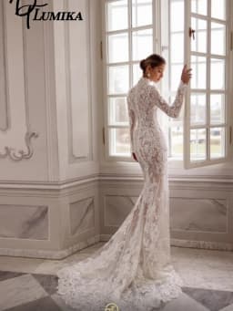 Sexy Lace Round-Neck Wedding Dress Elegant Long-Sleeved Bridal Gown Fashion Lace Applique Floor-Length Customized