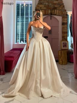Verngo lvory Satin Wedding Dress Basque Waist A Line Long Bridal Gowns Bone Tight Bride Dresses 2025Customized vestido de novia