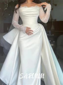 Elegant Satin Mermaid Wedding Dress with Off Shoulder Full Sleeves Long Maxi Plus Size Bride Dresses Customized Bridal Gown