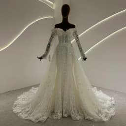 SL-9575 SuLi Customized Off the Shoulder Sleeve Mermaid Wedding Dress Detachable Skirt Lace Beading Bridal Gown