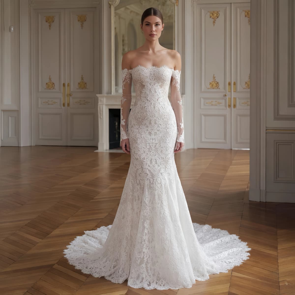 ZIBUYU Customized Luxury Mermaid Wedding Dress Off Shoulder Sweetheart Floral Lace Appliques Bridal Gown