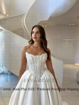 Anna Fashionable Lace Applques Wedding Dress Bridal Pleats Sleeveless A-line Satin Lacing up Vestidos Para Mujer Customised