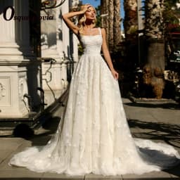 Osquernovia Attractive Tulle Wedding Dresses Lace Appliques Square Collar Spaghetti Straps Zipper Abito Da Sposa Drop Shipping