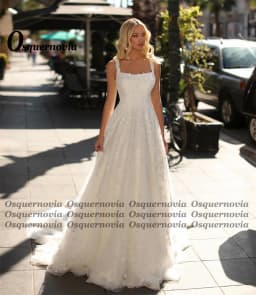 Osquernovia Attractive Tulle Wedding Dresses Lace Appliques Square Collar Spaghetti Straps Zipper Abito Da Sposa Drop Shipping