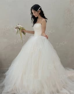 Zoci Princess A Line Tulle Korea Wedding Dresses Strapless Bride PhotoShoot Dress Customized Floor Length Puffy Long Bride Gown