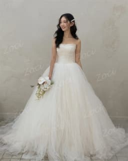 Zoci Princess A Line Tulle Korea Wedding Dresses Strapless Bride PhotoShoot Dress Customized Floor Length Puffy Long Bride Gown