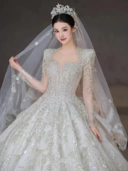Long Sleeve Wedding Dresses Classic Sweetheart Wedding Party Dress Shinny Wedding Ball Gown Plus Size Customized