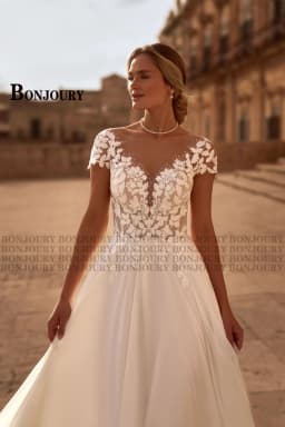 BONJOURY Graceful Wedding Dresses for Women with O-neck A-line Appliques Cap Sleeves Vestidos De Novia Brautmode Customized