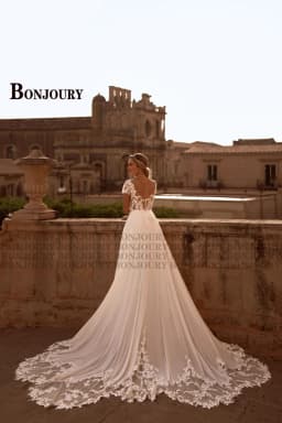 BONJOURY Graceful Wedding Dresses for Women with O-neck A-line Appliques Cap Sleeves Vestidos De Novia Brautmode Customized