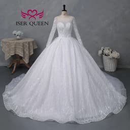 Customized Full Sleeves Africa Style Wedding Dress With Pearls Crystal Heavy Beading Shiny Tulle Plus Size Wedding Gown WX0466