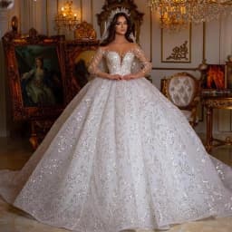 Customized Luxury Royal Glitter Wedding Dress Sweetheart Long Sleeve Robe De Mariee Lace Sequined Ball Gown Bride Dress