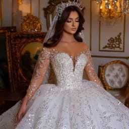 Customized Luxury Royal Glitter Wedding Dress Sweetheart Long Sleeve Robe De Mariee Lace Sequined Ball Gown Bride Dress