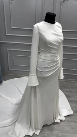 Eightale Luxury Wedding Dress O-Neck Satin A-Line Customized White Ivory Beaded Pleats Court Train Bridal Gown Vestido De Noiva