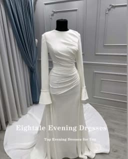 Eightale Luxury Wedding Dress O-Neck Satin A-Line Customized White Ivory Beaded Pleats Court Train Bridal Gown Vestido De Noiva