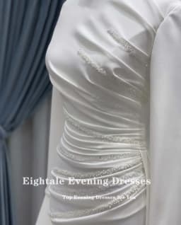 Eightale Luxury Wedding Dress O-Neck Satin A-Line Customized White Ivory Beaded Pleats Court Train Bridal Gown Vestido De Noiva