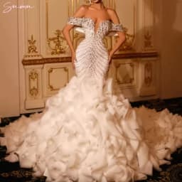 Customized Luxurious Mermaid Wedding Dress Crystals Princess Stunning Ruffles Delicate Off the Shoulder Bridal Gown Party Dress