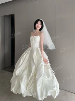 Zoci Customized Sweetheart Korea Wedding Dresses Photos Shoot Satin Ribbons Women Party Evening Dress Corset A Line Wedding Gown