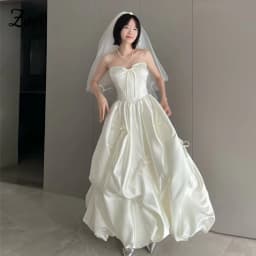 Zoci Customized Sweetheart Korea Wedding Dresses Photos Shoot Satin Ribbons Women Party Evening Dress Corset A Line Wedding Gown