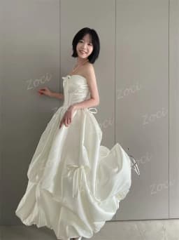 Zoci Customized Sweetheart Korea Wedding Dresses Photos Shoot Satin Ribbons Women Party Evening Dress Corset A Line Wedding Gown