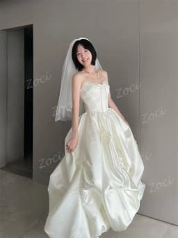 Zoci Customized Sweetheart Korea Wedding Dresses Photos Shoot Satin Ribbons Women Party Evening Dress Corset A Line Wedding Gown