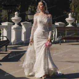 Romantic Off The Shoulder Mermaid Wedding Dress Long Sleeves Lace Applique Beaded Corset Bodice Vestidos De Novia 2026 Customize