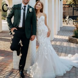 CHANDELA Charming Strapless Wedding Dress Woman Bride Bling Tulle Appliques Zipper Sweep Train Robe De Soiree Customised