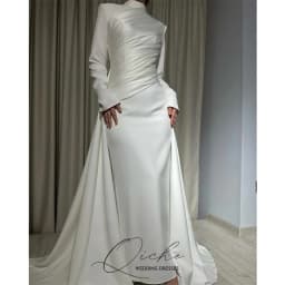 QICHE Muslim Wedding Dresses Long Sleeve High Neck Bride Party Dress Customized Saudi Arabic Bridal Modest Prom Gowns