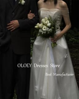 OLOEY 2025 New Ivory Wedding Dress Korea Photoshoot Off Shoulder Tulle Bridal Gown 3d Flowers Customized Plus Size Floor Length