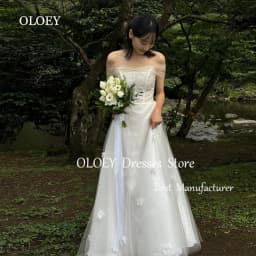 OLOEY 2025 New Ivory Wedding Dress Korea Photoshoot Off Shoulder Tulle Bridal Gown 3d Flowers Customized Plus Size Floor Length