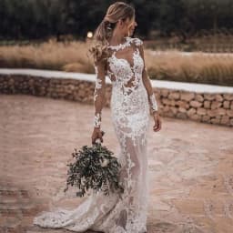 Boho Sexy Customized Mermaid Wedding Dress Lace Bride Gowns Appliques Long Sleeves Button Luxury Dresses Vestidos De Novia