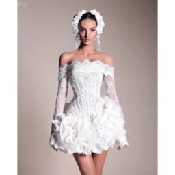 Customize Mini Lace Appliques 3D Flowers Wedding Dress White Off Shoulder Long Sleeves vestidos de novia Ball Gown After Party