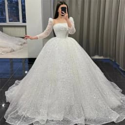 Customized A-Line Strapless Sequin Bridal Gown Long Sleeves Wedding Dresses Floor Length Bride Dress for Women Vestidos De Novia